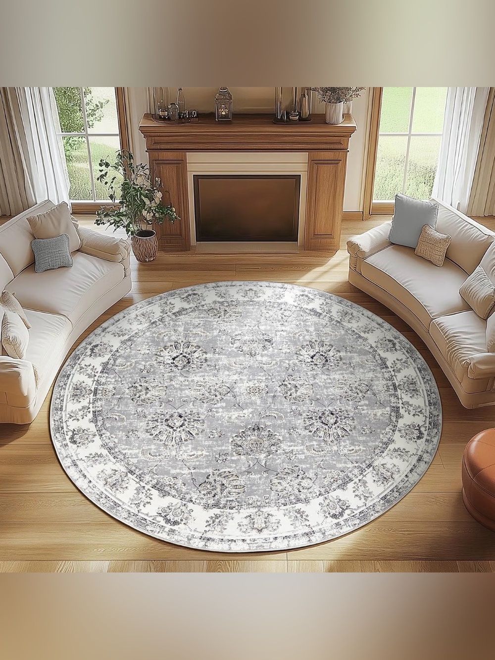 Round Rug 5ft Washable Area Rug